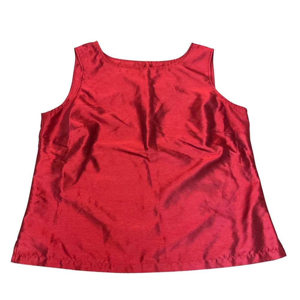 Vintage‎ Wms Large Red Sleeveless Boat Neck Shell Top 90s Satin Shimmer Elegant